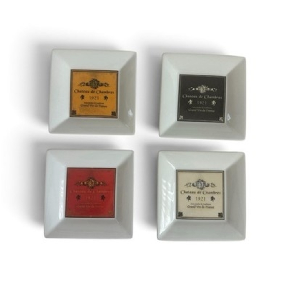 Williams-Sonoma Chateau de Chambres Wine Label Square Plates Set of 4 New Rare